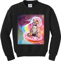 Funny Cute Astronaut Kitty On Rainbow Sprinkle Donut With Galaxy Background Kids Sweatshirt