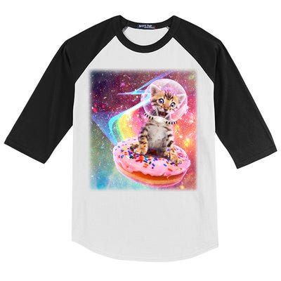 Funny Cute Astronaut Kitty On Rainbow Sprinkle Donut With Galaxy Background Kids Colorblock Raglan Jersey