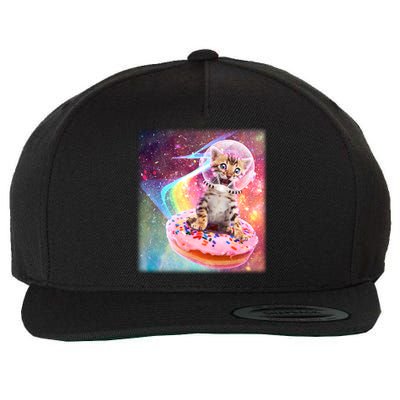 Funny Cute Astronaut Kitty On Rainbow Sprinkle Donut With Galaxy Background Wool Snapback Cap