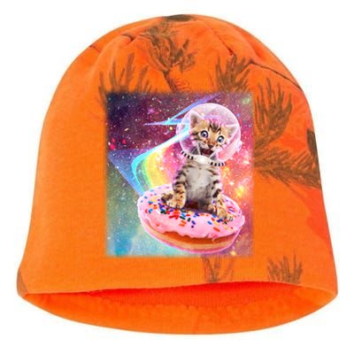 Funny Cute Astronaut Kitty On Rainbow Sprinkle Donut With Galaxy Background Kati - Camo Knit Beanie