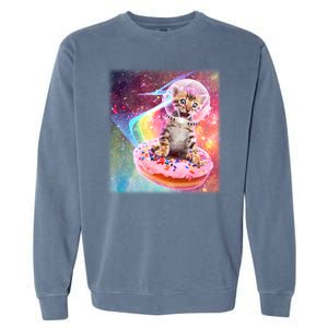 Funny Cute Astronaut Kitty On Rainbow Sprinkle Donut With Galaxy Background Garment-Dyed Sweatshirt