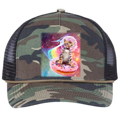 Funny Cute Astronaut Kitty On Rainbow Sprinkle Donut With Galaxy Background Retro Rope Trucker Hat Cap