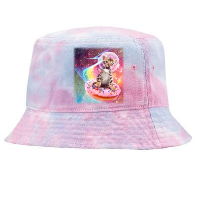 Funny Cute Astronaut Kitty On Rainbow Sprinkle Donut With Galaxy Background Tie-Dyed Bucket Hat