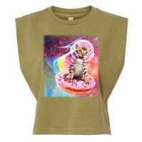 Funny Cute Astronaut Kitty On Rainbow Sprinkle Donut With Galaxy Background Garment-Dyed Women's Muscle Tee