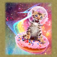 Funny Cute Astronaut Kitty On Rainbow Sprinkle Donut With Galaxy Background Garment-Dyed Women's Muscle Tee