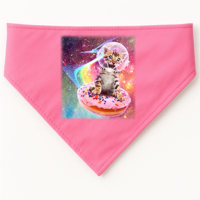 Funny Cute Astronaut Kitty On Rainbow Sprinkle Donut With Galaxy Background USA-Made Doggie Bandana