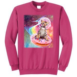 Funny Cute Astronaut Kitty On Rainbow Sprinkle Donut With Galaxy Background Sweatshirt