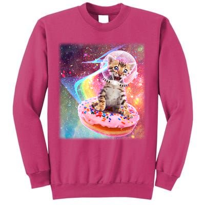 Funny Cute Astronaut Kitty On Rainbow Sprinkle Donut With Galaxy Background Sweatshirt