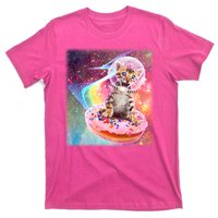 Funny Cute Astronaut Kitty On Rainbow Sprinkle Donut With Galaxy Background T-Shirt