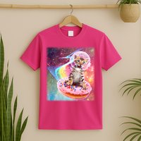 Funny Cute Astronaut Kitty On Rainbow Sprinkle Donut With Galaxy Background T-Shirt