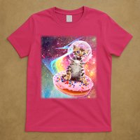 Funny Cute Astronaut Kitty On Rainbow Sprinkle Donut With Galaxy Background T-Shirt
