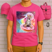 Funny Cute Astronaut Kitty On Rainbow Sprinkle Donut With Galaxy Background T-Shirt