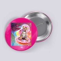 Funny Cute Astronaut Kitty On Rainbow Sprinkle Donut With Galaxy Background Button