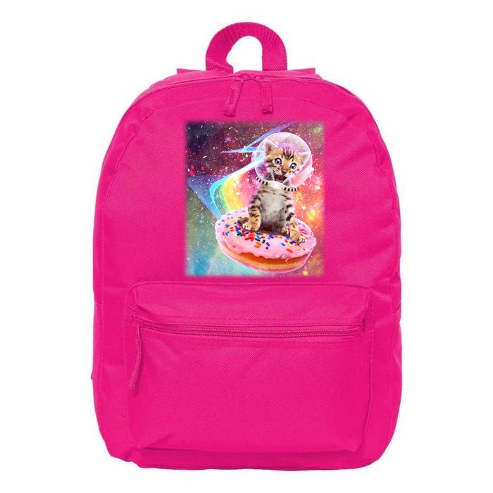 Funny Cute Astronaut Kitty On Rainbow Sprinkle Donut With Galaxy Background 16 in Basic Backpack