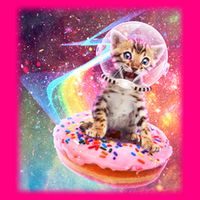 Funny Cute Astronaut Kitty On Rainbow Sprinkle Donut With Galaxy Background 16 in Basic Backpack