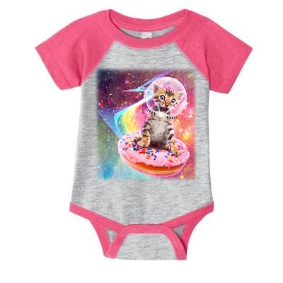 Funny Cute Astronaut Kitty On Rainbow Sprinkle Donut With Galaxy Background Infant Baby Jersey Bodysuit
