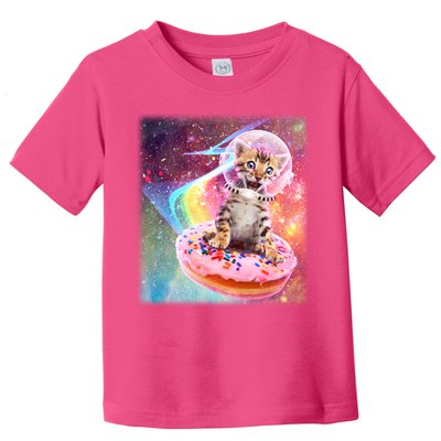 Funny Cute Astronaut Kitty On Rainbow Sprinkle Donut With Galaxy Background Toddler T-Shirt