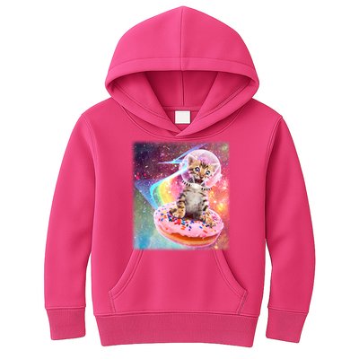 Funny Cute Astronaut Kitty On Rainbow Sprinkle Donut With Galaxy Background Kids Hoodie