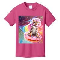 Funny Cute Astronaut Kitty On Rainbow Sprinkle Donut With Galaxy Background Kids T-Shirt