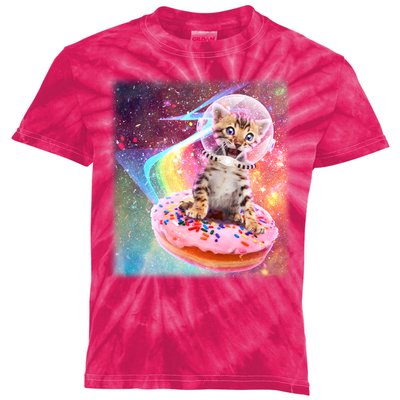 Funny Cute Astronaut Kitty On Rainbow Sprinkle Donut With Galaxy Background Kids Tie-Dye T-Shirt