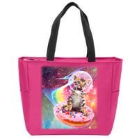 Funny Cute Astronaut Kitty On Rainbow Sprinkle Donut With Galaxy Background Zip Tote Bag