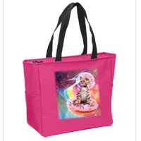 Funny Cute Astronaut Kitty On Rainbow Sprinkle Donut With Galaxy Background Zip Tote Bag