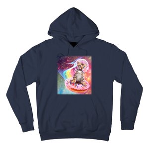 Funny Cute Astronaut Kitty On Rainbow Sprinkle Donut With Galaxy Background Hoodie