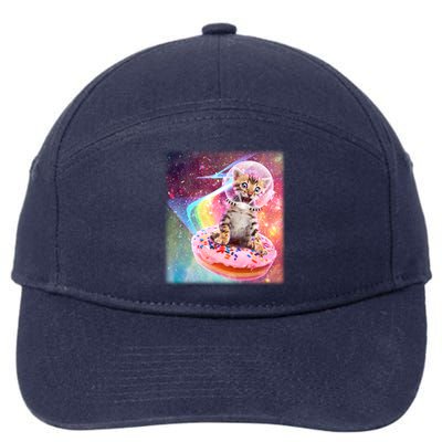 Funny Cute Astronaut Kitty On Rainbow Sprinkle Donut With Galaxy Background 7-Panel Snapback Hat