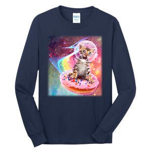 Funny Cute Astronaut Kitty On Rainbow Sprinkle Donut With Galaxy Background Tall Long Sleeve T-Shirt