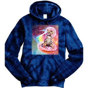 Funny Cute Astronaut Kitty On Rainbow Sprinkle Donut With Galaxy Background Tie Dye Hoodie