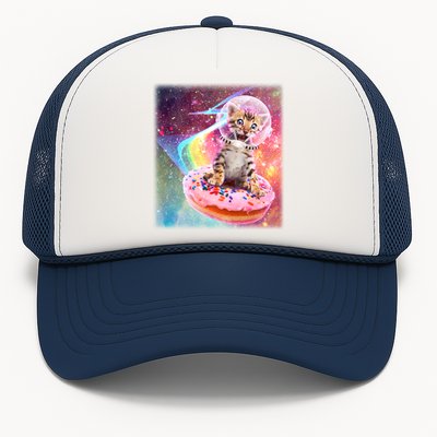 Funny Cute Astronaut Kitty On Rainbow Sprinkle Donut With Galaxy Background Trucker Hat