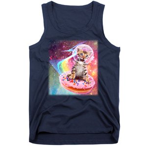 Funny Cute Astronaut Kitty On Rainbow Sprinkle Donut With Galaxy Background Tank Top