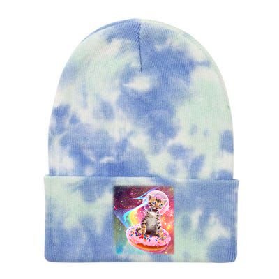 Funny Cute Astronaut Kitty On Rainbow Sprinkle Donut With Galaxy Background Tie Dye 12in Knit Beanie