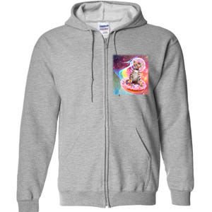 Funny Cute Astronaut Kitty On Rainbow Sprinkle Donut With Galaxy Background Full Zip Hoodie