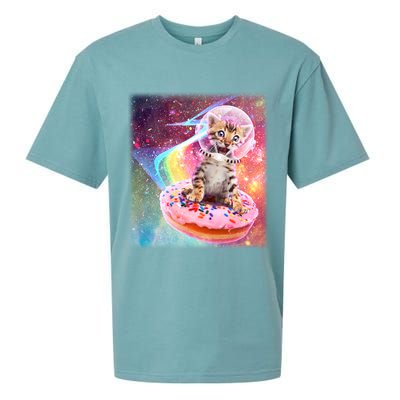 Funny Cute Astronaut Kitty On Rainbow Sprinkle Donut With Galaxy Background Sueded Cloud Jersey T-Shirt
