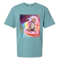 Funny Cute Astronaut Kitty On Rainbow Sprinkle Donut With Galaxy Background Sueded Cloud Jersey T-Shirt