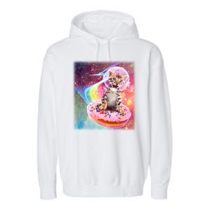 Funny Cute Astronaut Kitty On Rainbow Sprinkle Donut With Galaxy Background Garment-Dyed Fleece Hoodie