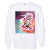 Funny Cute Astronaut Kitty On Rainbow Sprinkle Donut With Galaxy Background Garment-Dyed Sweatshirt