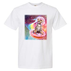 Funny Cute Astronaut Kitty On Rainbow Sprinkle Donut With Galaxy Background Garment-Dyed Heavyweight T-Shirt