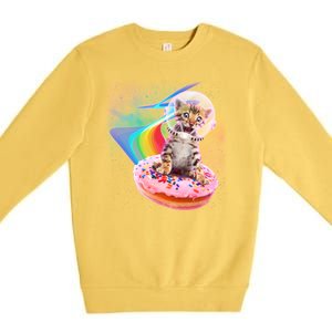 Funny Cute Astronaut Kitty On Rainbow Sprinkle Donut Premium Crewneck Sweatshirt