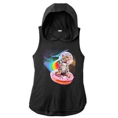 Funny Cute Astronaut Kitty On Rainbow Sprinkle Donut Ladies PosiCharge Tri-Blend Wicking Draft Hoodie Tank