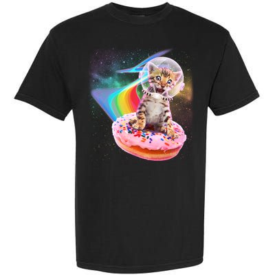Funny Cute Astronaut Kitty On Rainbow Sprinkle Donut Garment-Dyed Heavyweight T-Shirt