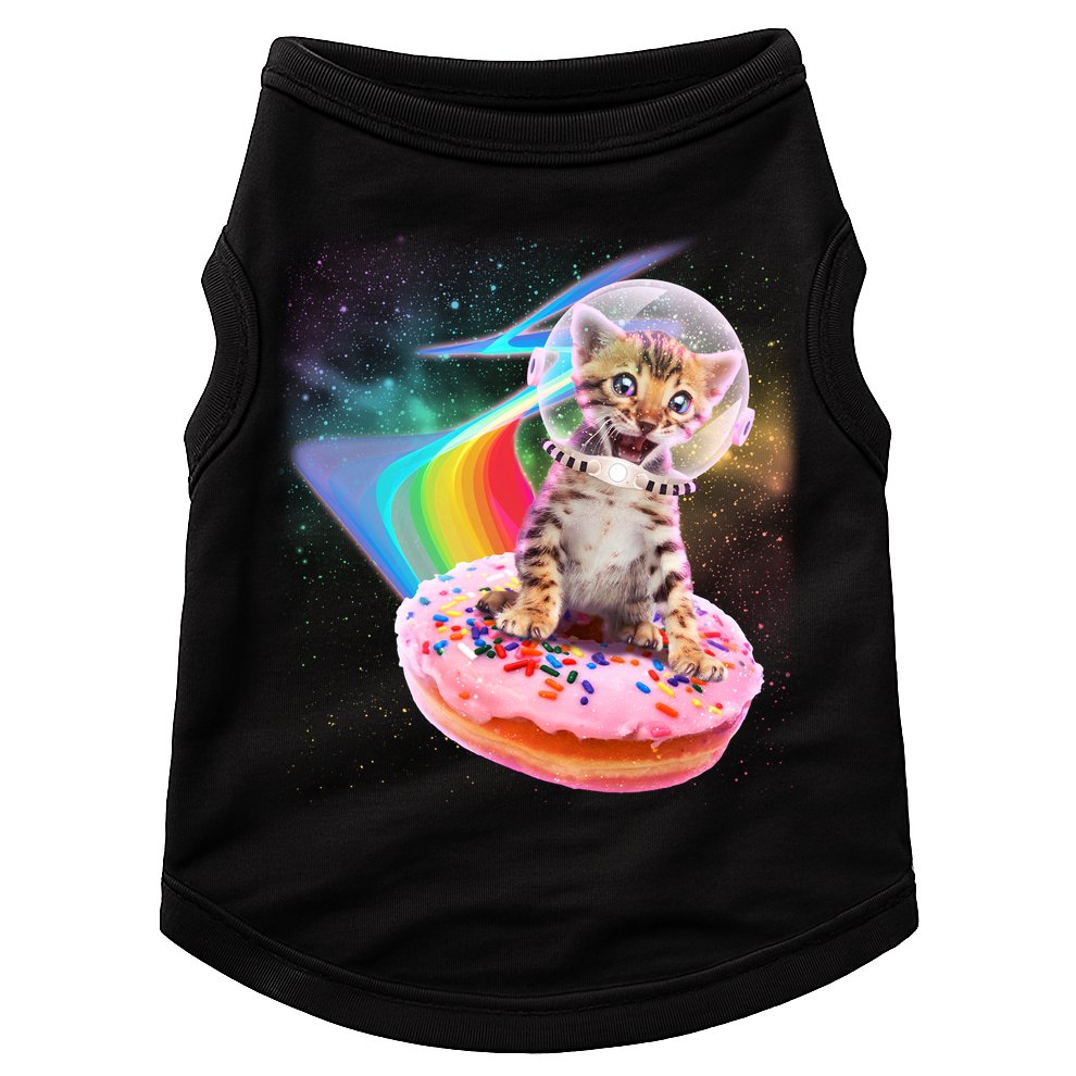 Funny Cute Astronaut Kitty On Rainbow Sprinkle Donut Doggie Tank
