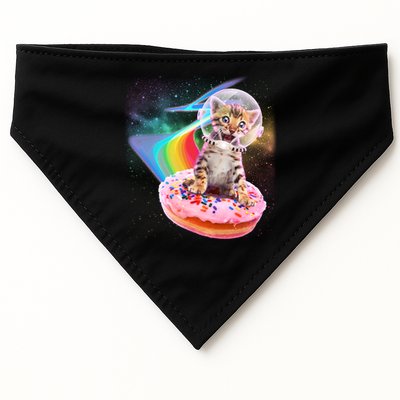 Funny Cute Astronaut Kitty On Rainbow Sprinkle Donut USA-Made Doggie Bandana