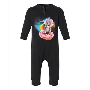 Funny Cute Astronaut Kitty On Rainbow Sprinkle Donut Infant Fleece One Piece