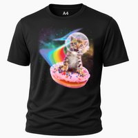 Funny Cute Astronaut Kitty On Rainbow Sprinkle Donut Cooling Performance Crew T-Shirt