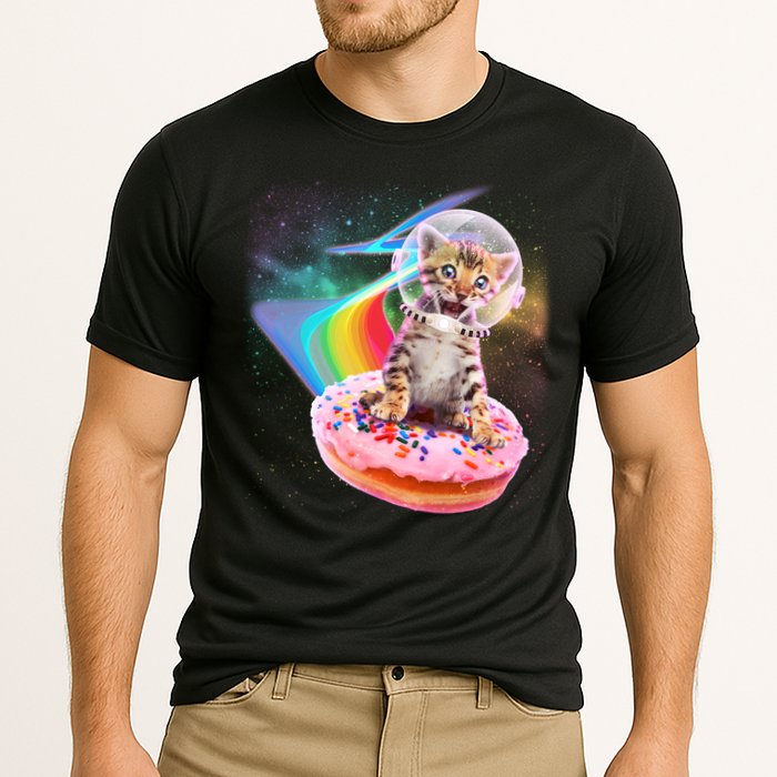 Funny Cute Astronaut Kitty On Rainbow Sprinkle Donut Cooling Performance Crew T-Shirt