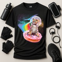 Funny Cute Astronaut Kitty On Rainbow Sprinkle Donut Cooling Performance Crew T-Shirt