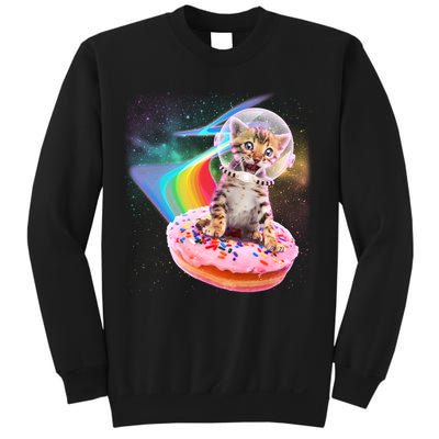Funny Cute Astronaut Kitty On Rainbow Sprinkle Donut Sweatshirt