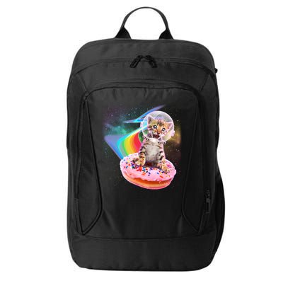 Funny Cute Astronaut Kitty On Rainbow Sprinkle Donut City Backpack